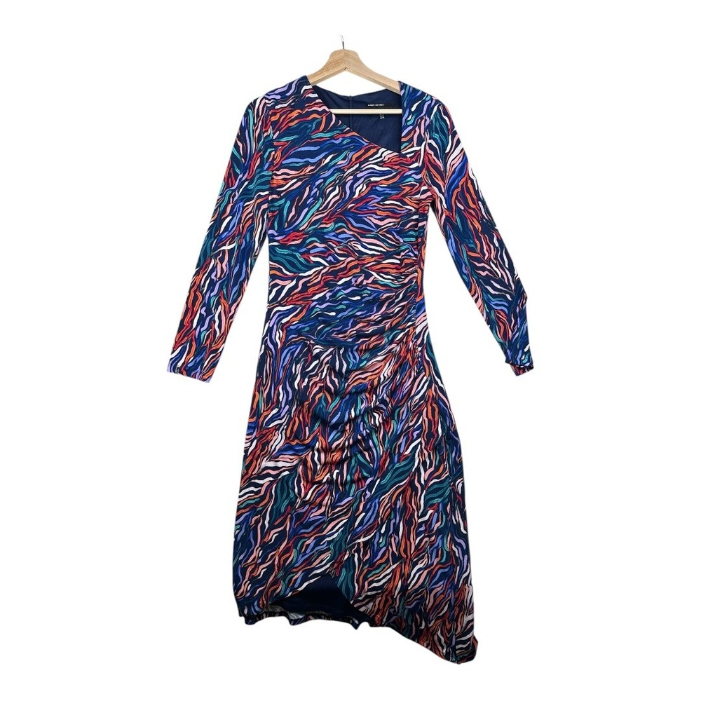 Maggy London Long Sleeve Asymmetric Midi Dress size 8 Multicolor